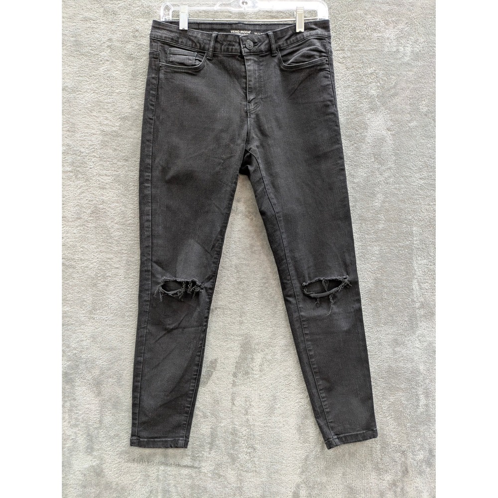 Grunge Skinny‎ Distressed Jeans Womens Size M/L30 Black Ripped Knee Vero Moda